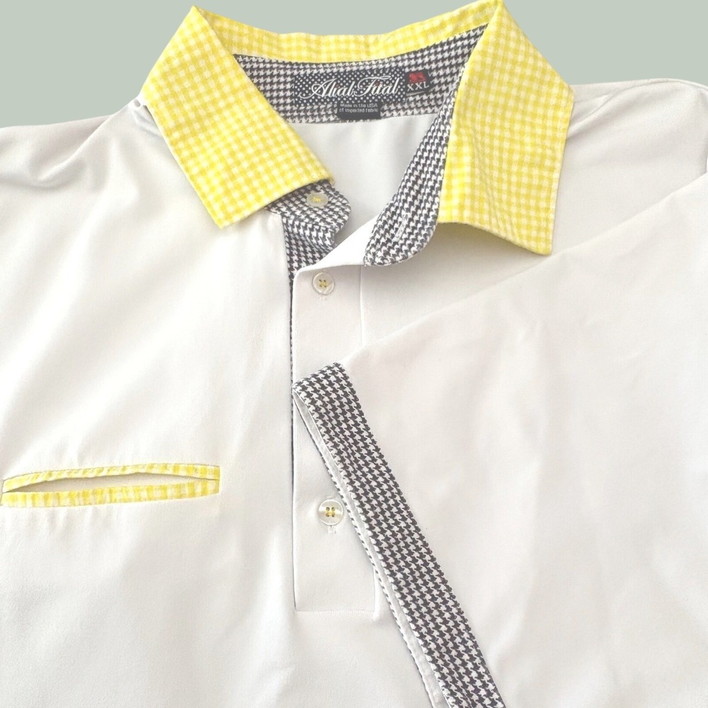 Alial Fital Mens XXL Golf Polo Shirt White Yellow Gingham Performance USA Made
